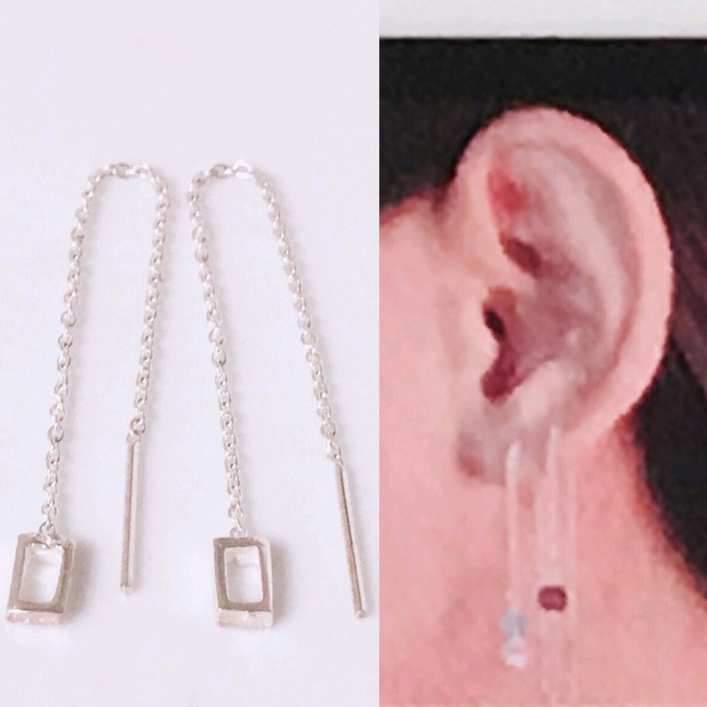 Sterling Silver Chain Dangle Threader Earrings - Picture 5 of 6